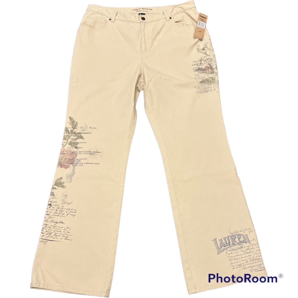 Vintage Lauren Jeans Co 100% cotton printed plus tall jeans botanical 14W New